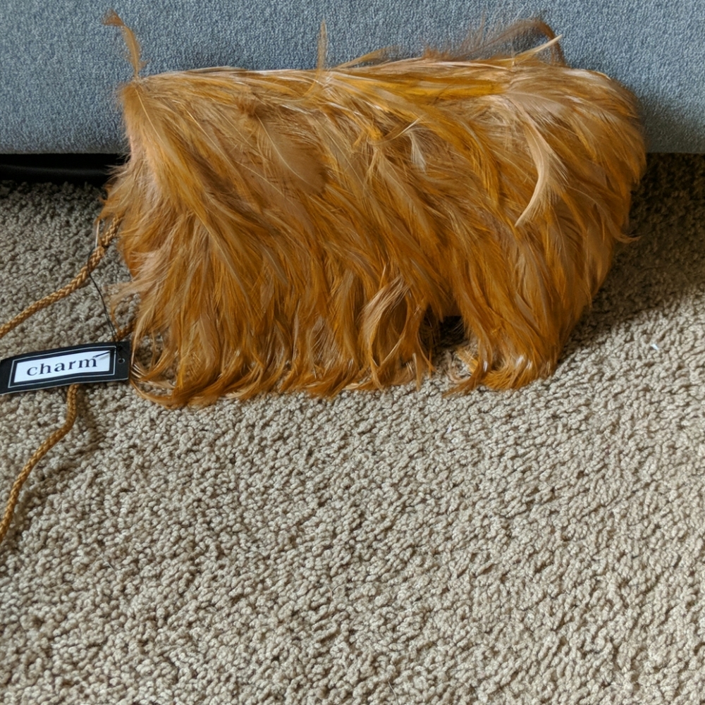 Orange/bronze feathered evening bag